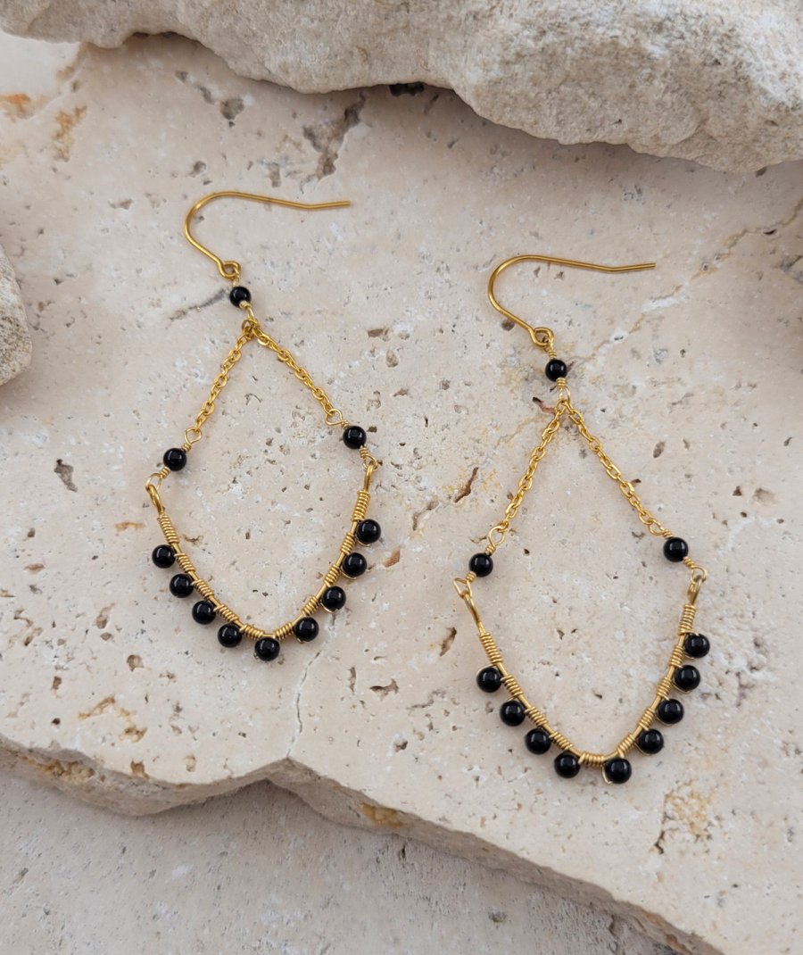 Boucles oreille acier perles noires