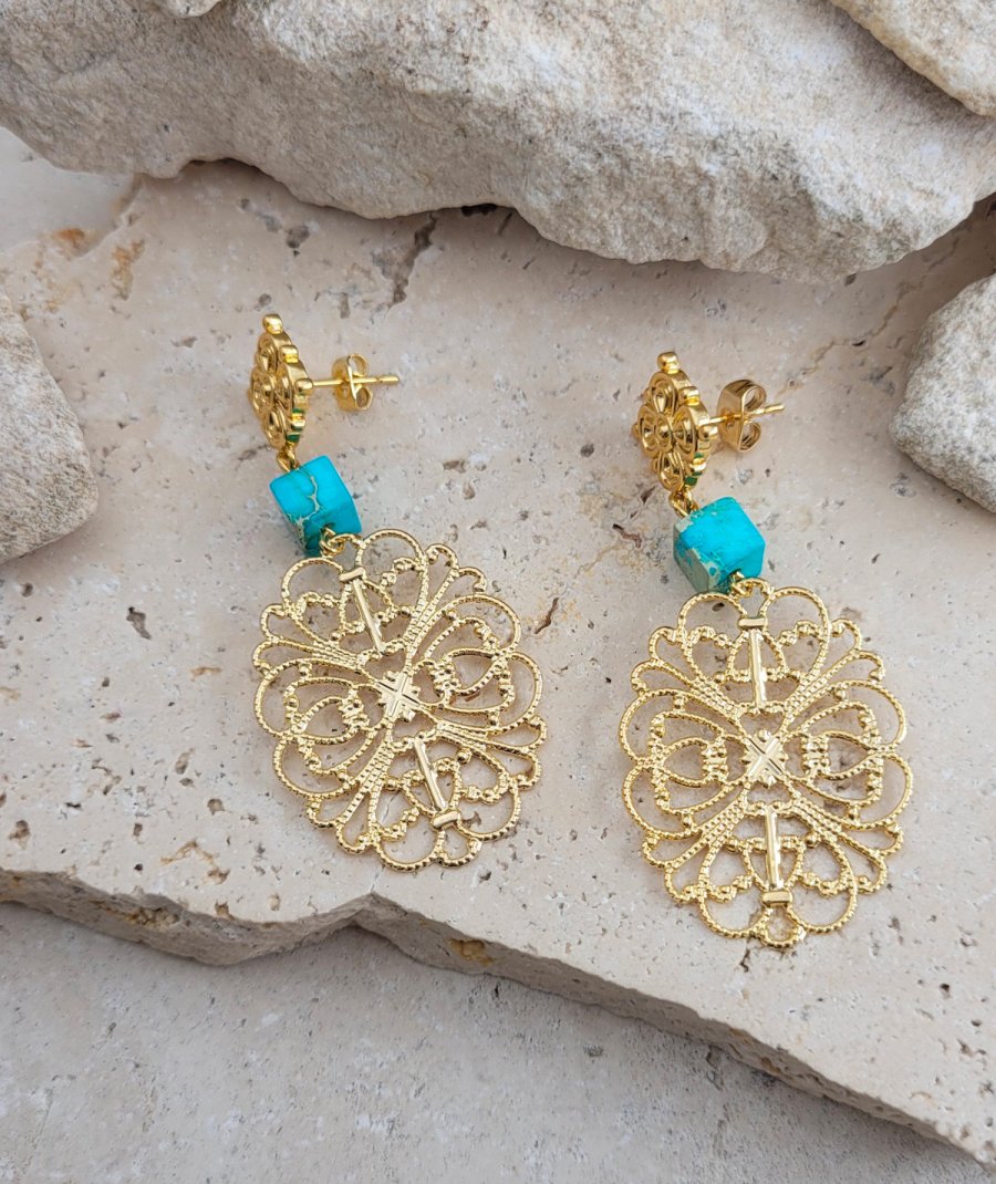 Boucles oreilles filigrane et turquoise