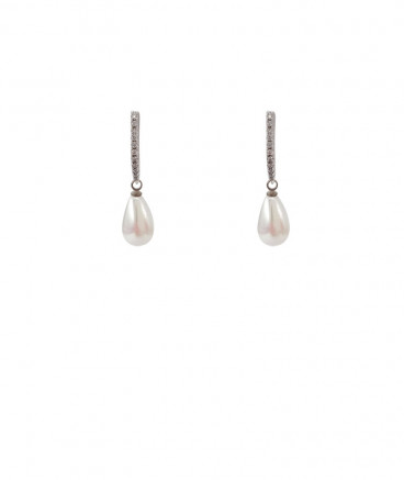 Boucles oreilles clip perle blanche et zirconium