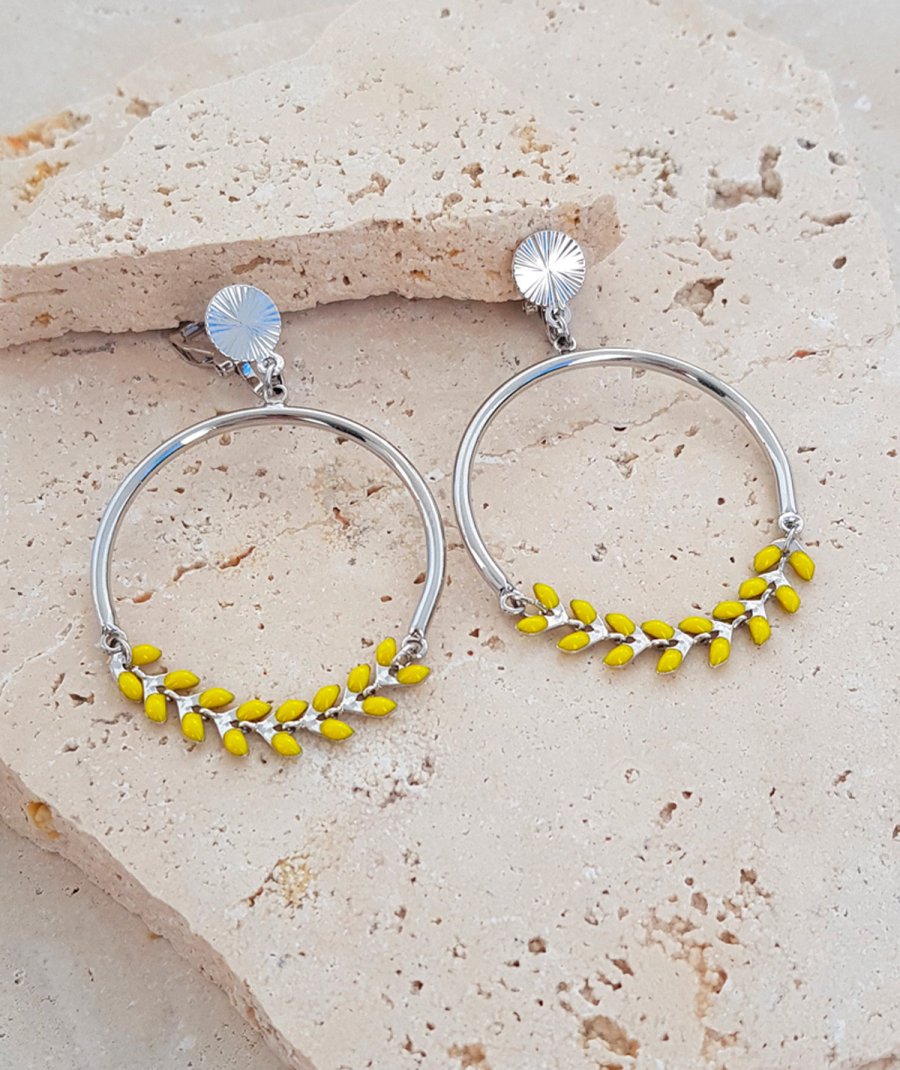 Boucles oreilles clip créole épis jaune (non percées)