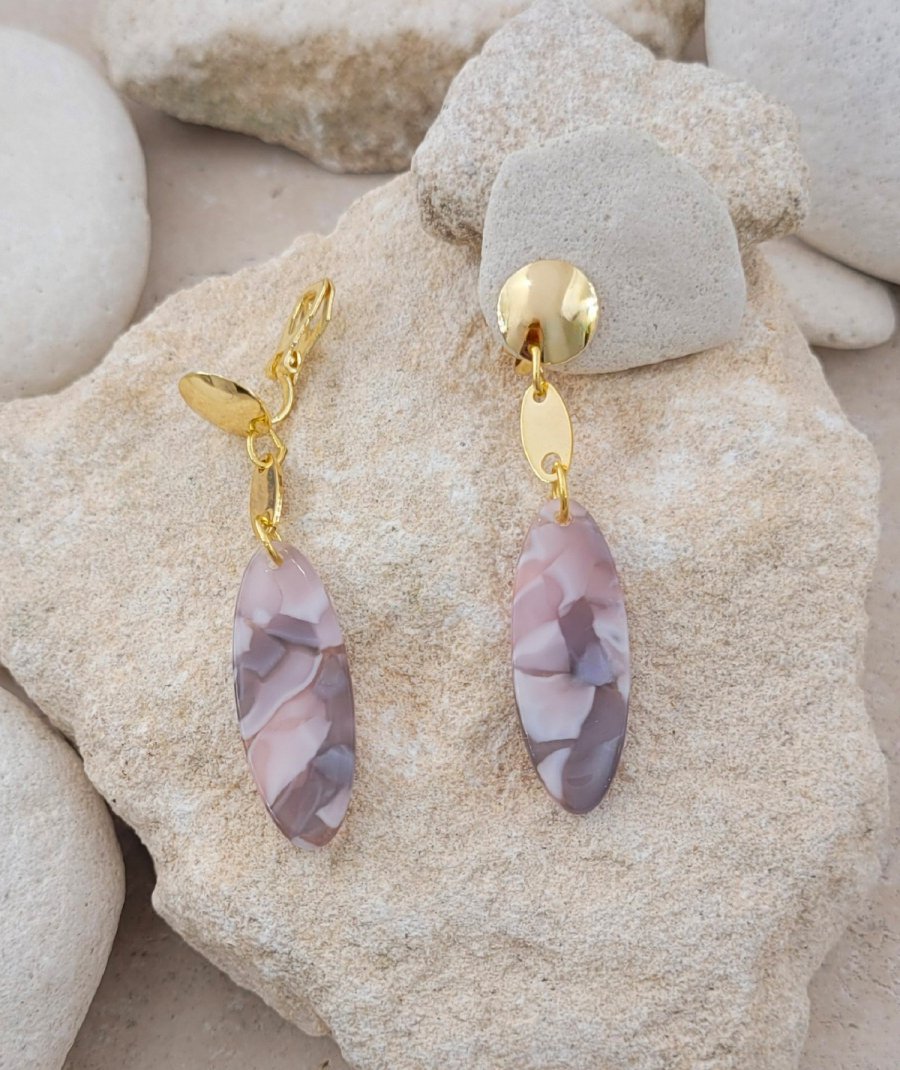 Boucles oreilles à clips résine de nacre (non percées)