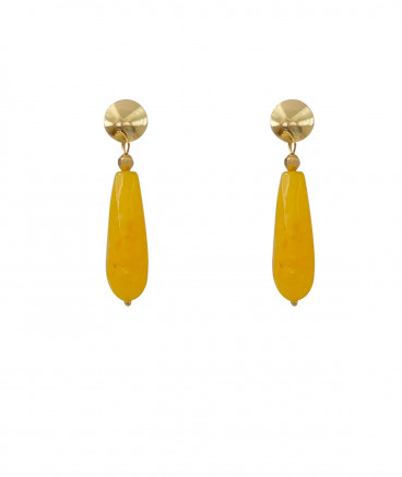Boucles oreilles clip jade jaune or