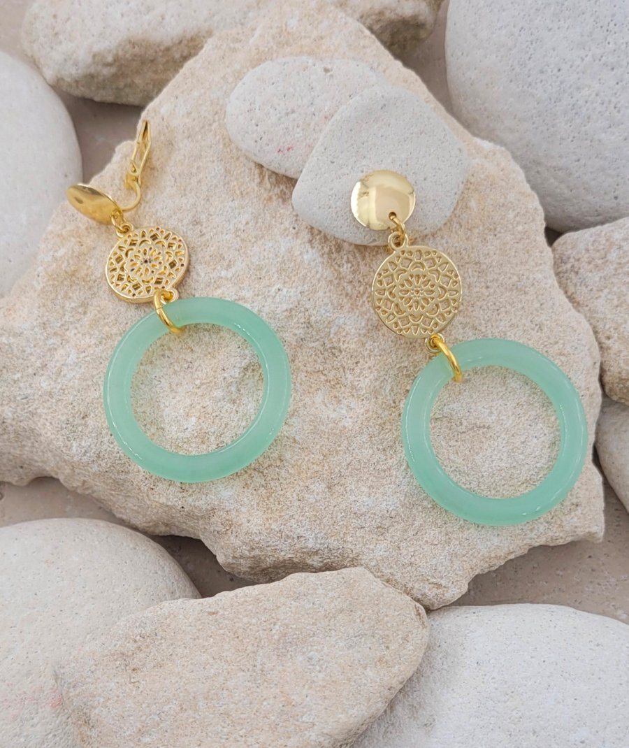 Boucles d'oreilles à clip anneau vert tendre (non percées)