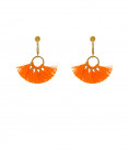 Boucles oreilles clip pompons orange fluo