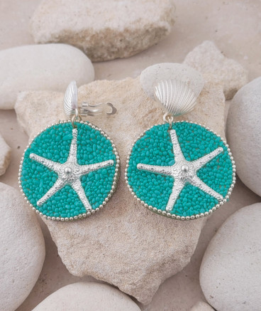 Boucles d'oreilles à clip oversize turquoise coquillage (non percées)