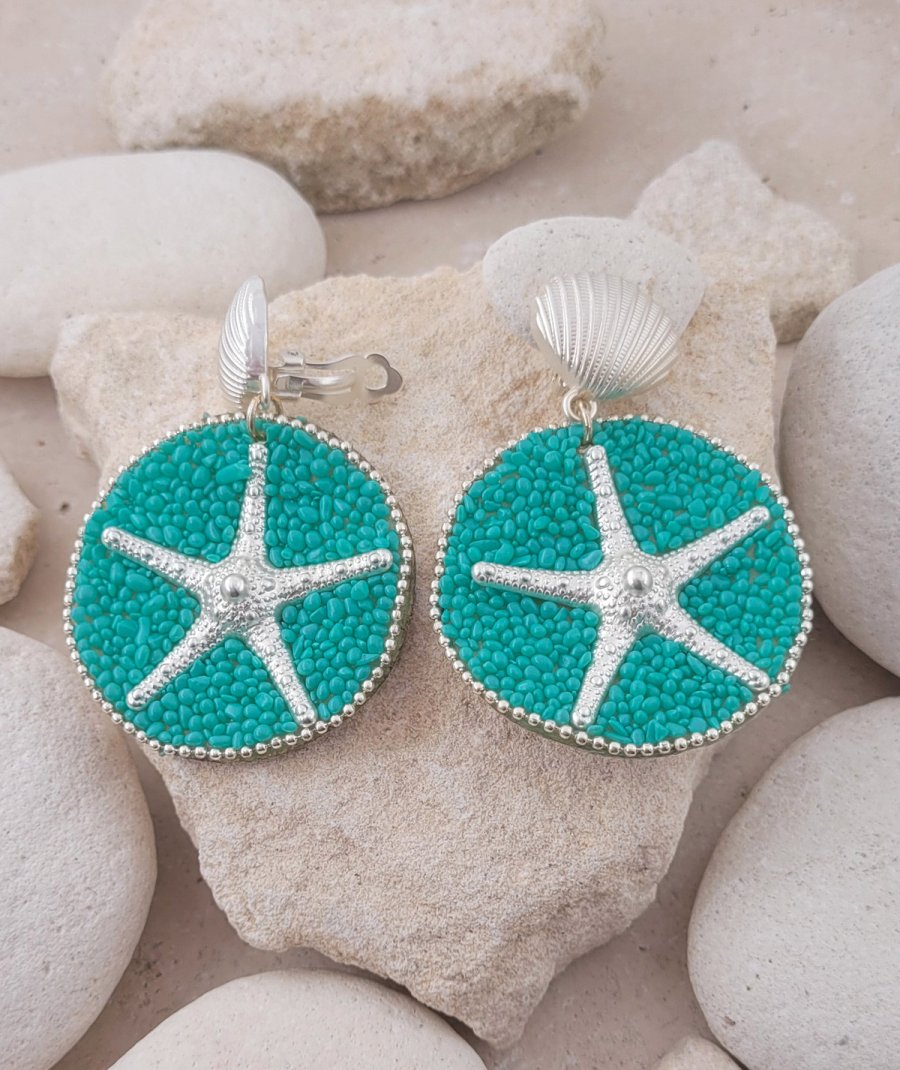 Boucles d'oreilles à clip oversize turquoise coquillage (non percées)