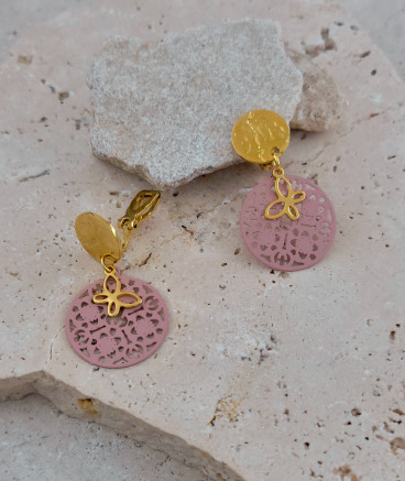 Boucles d'oreilles clip acier vieux rose (non percées)