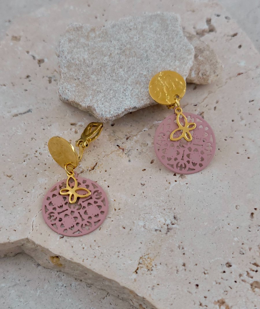 Boucles d'oreilles clip acier vieux rose (non percées)