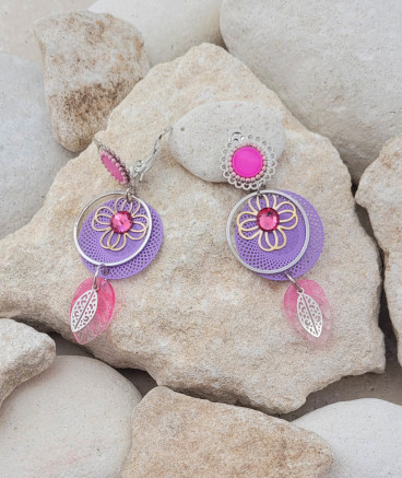 Boucles d'oreilles clip breloques violettes (non percées)