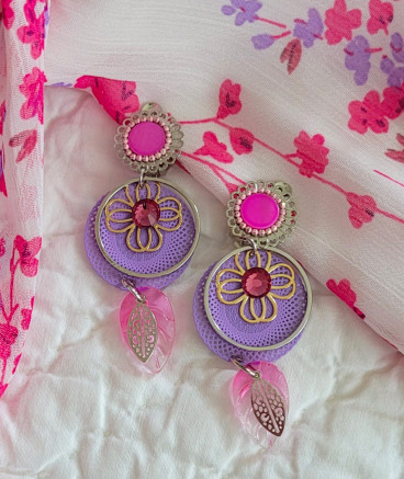 Boucles d'oreilles clip breloques violettes (non percées)