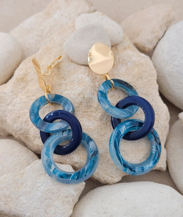 Boucles d'oreilles à clip anneaux bleus