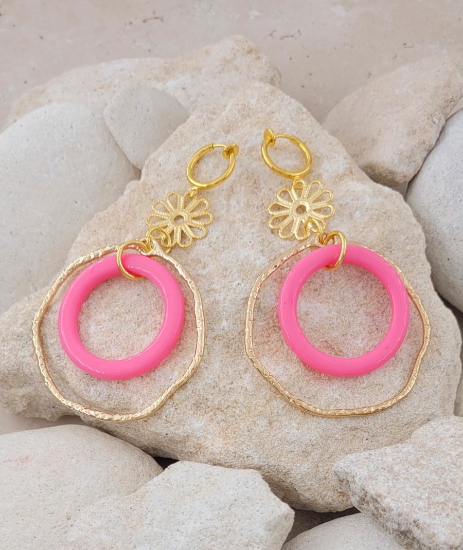 Boucles oreilles clip rose vif (non percées)