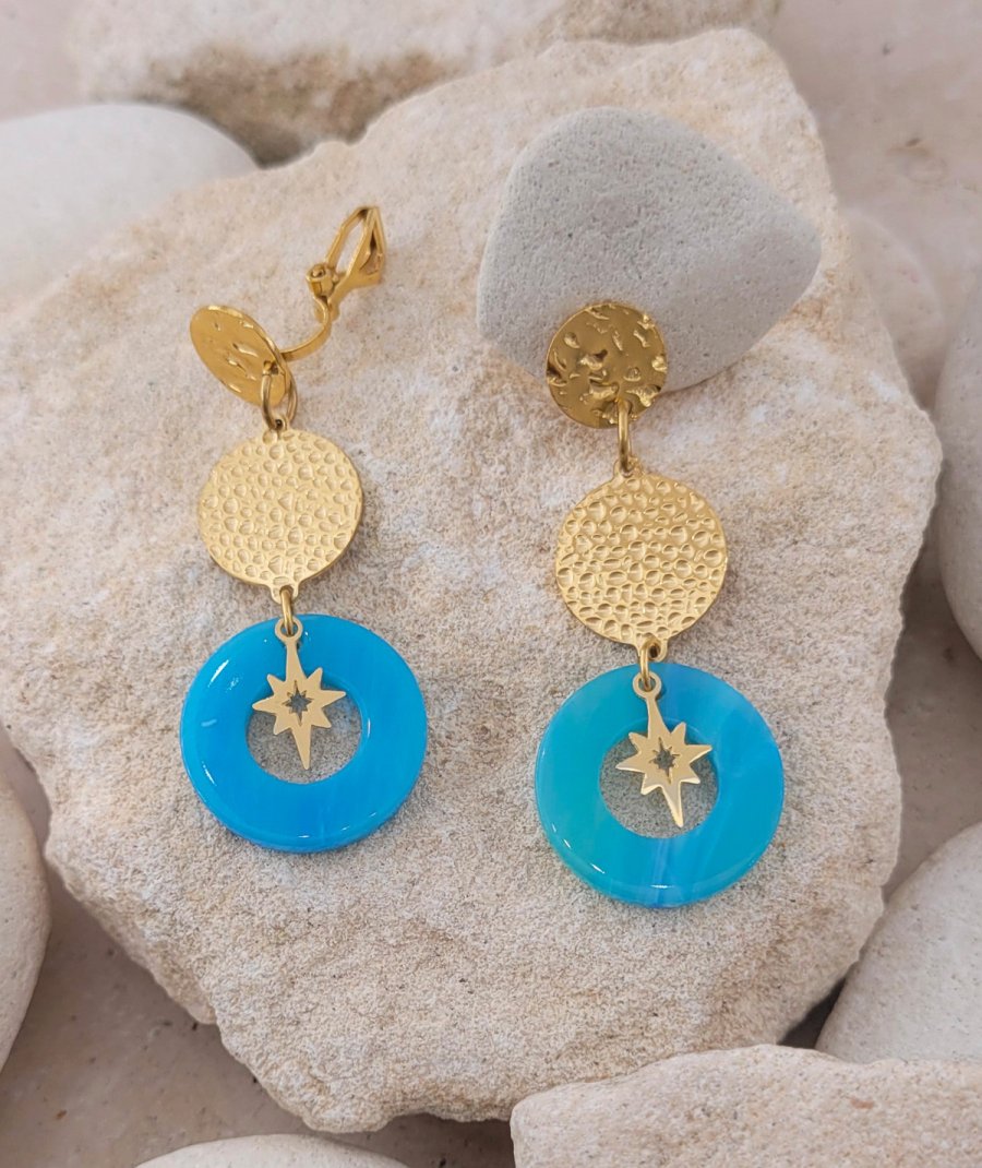 Boucles d'oreilles à clip turquoise (non percées)