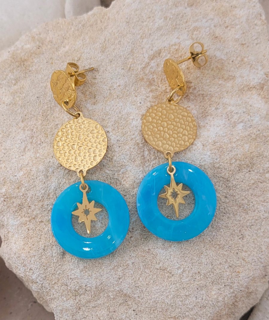 Boucles d'oreilles acier turquoise