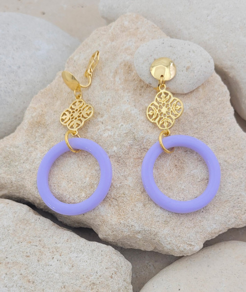 Boucles d'oreilles à clip anneau violet