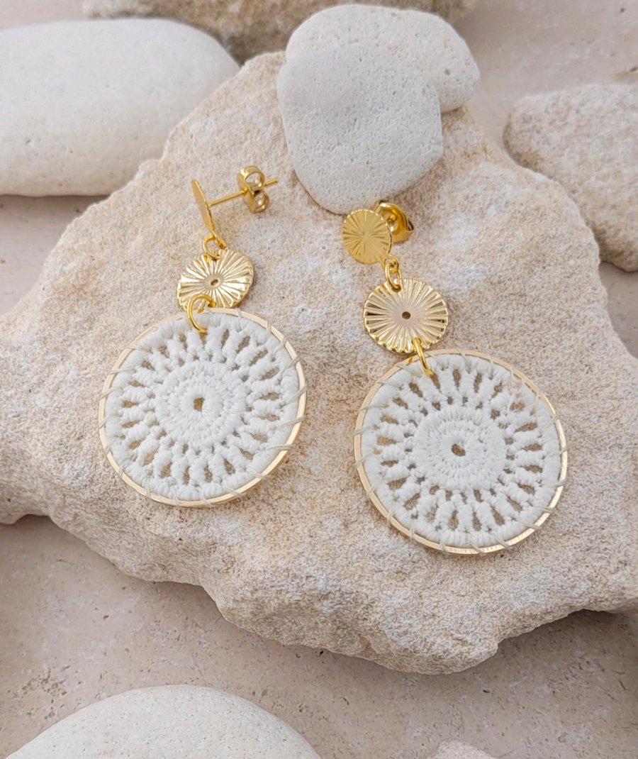 Boucles d'oreilles macramé blanches