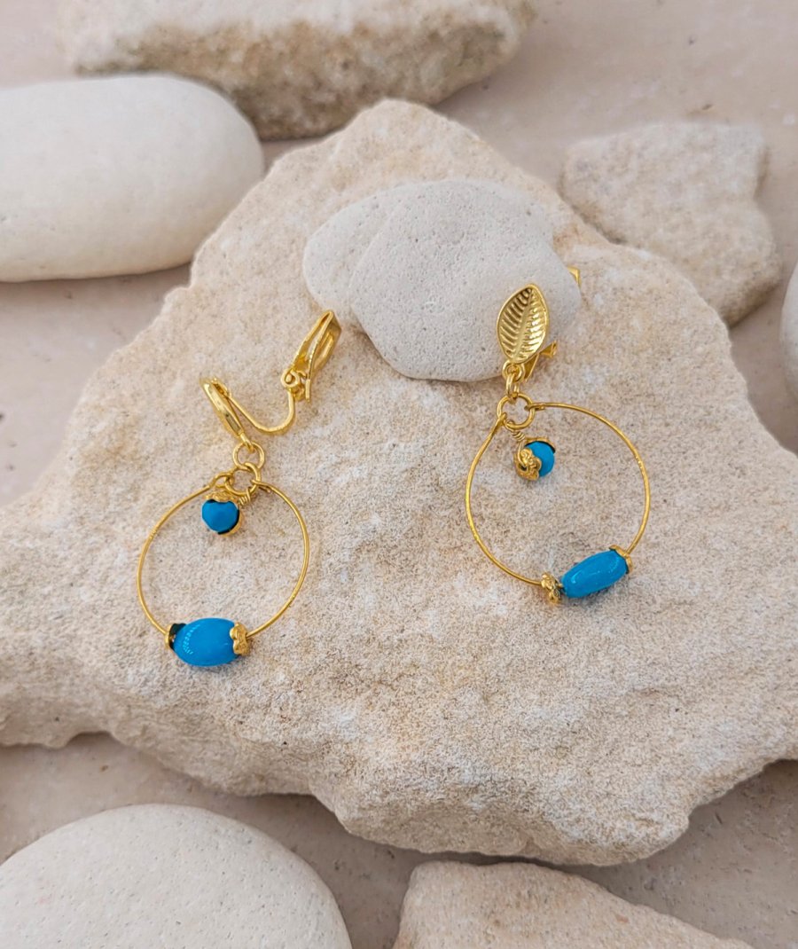 Boucles d'oreilles à clip bleu turquoise (non percées)