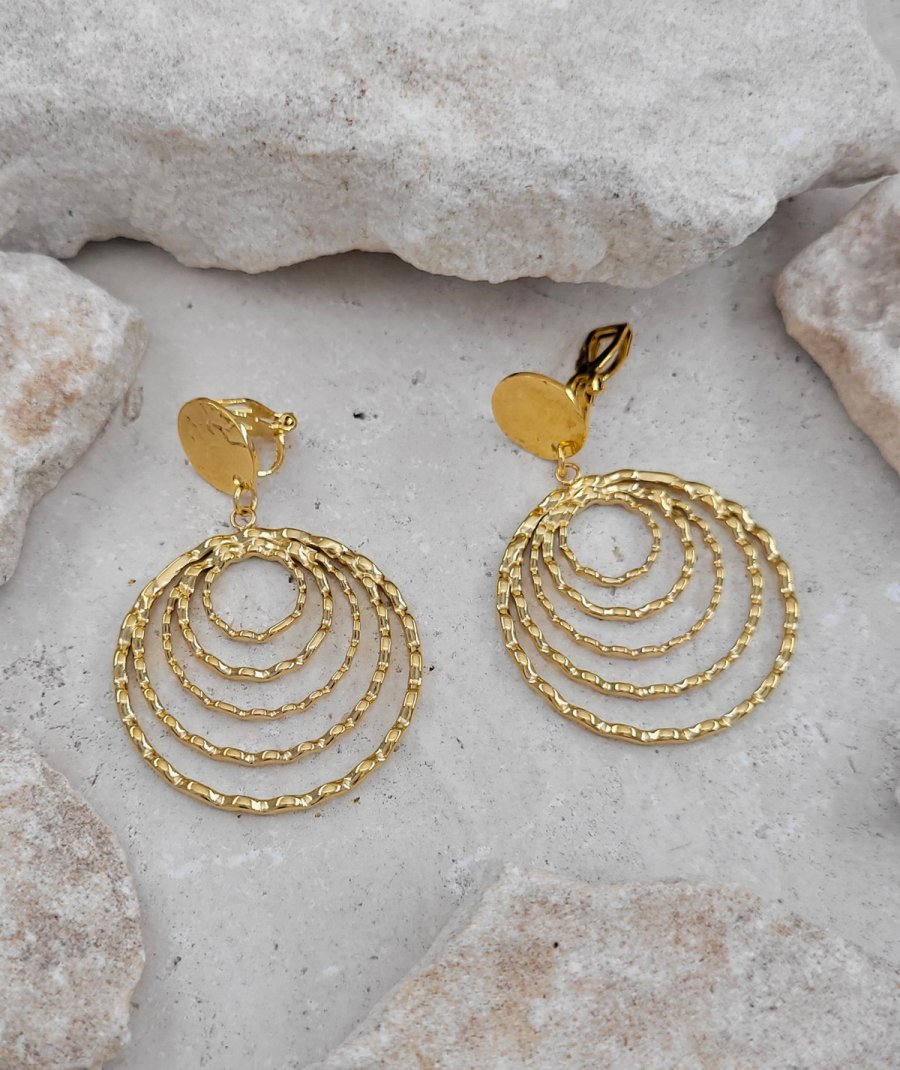 Boucles d'oreilles clips acier 5 cercles