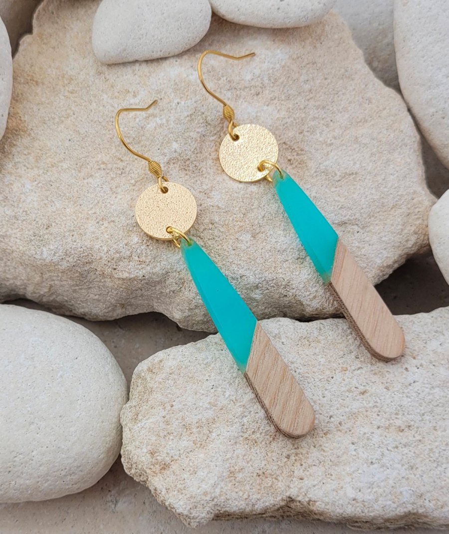 Boucles d'oreilles bois turquoise