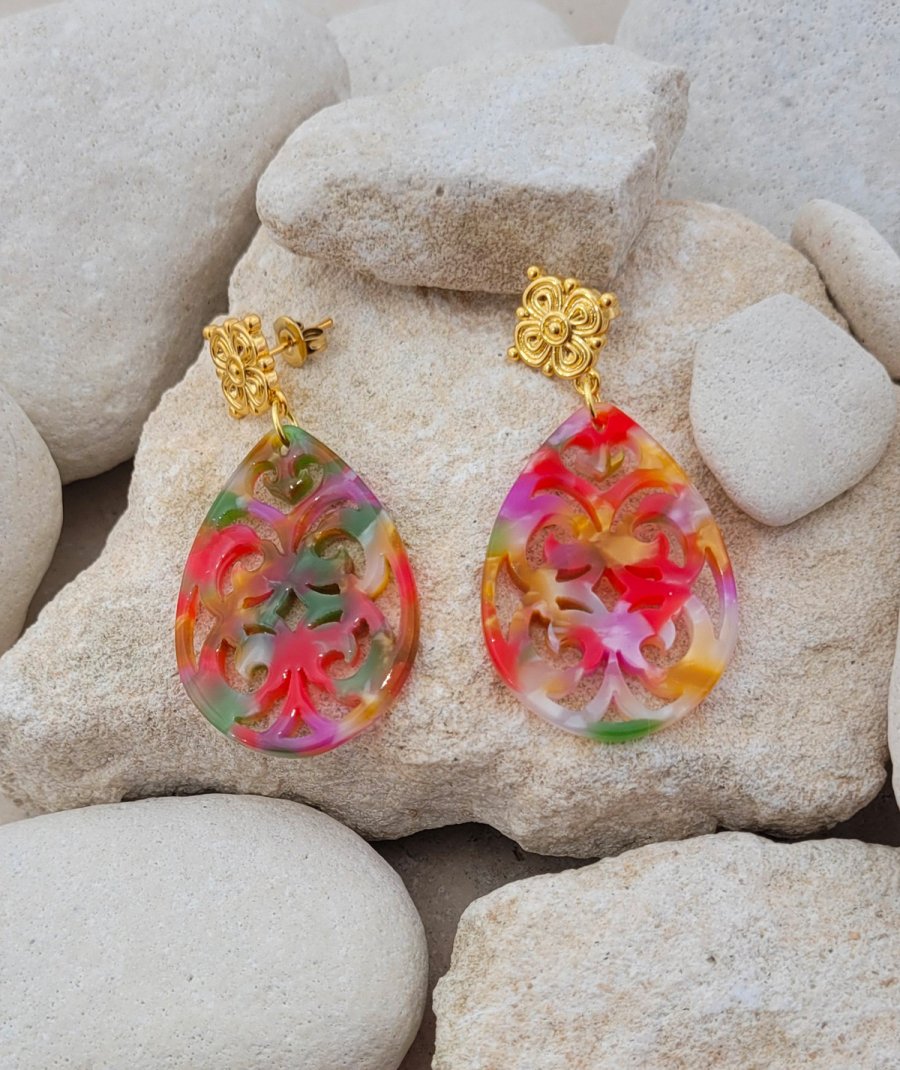 Boucles d'oreilles résine multicolore