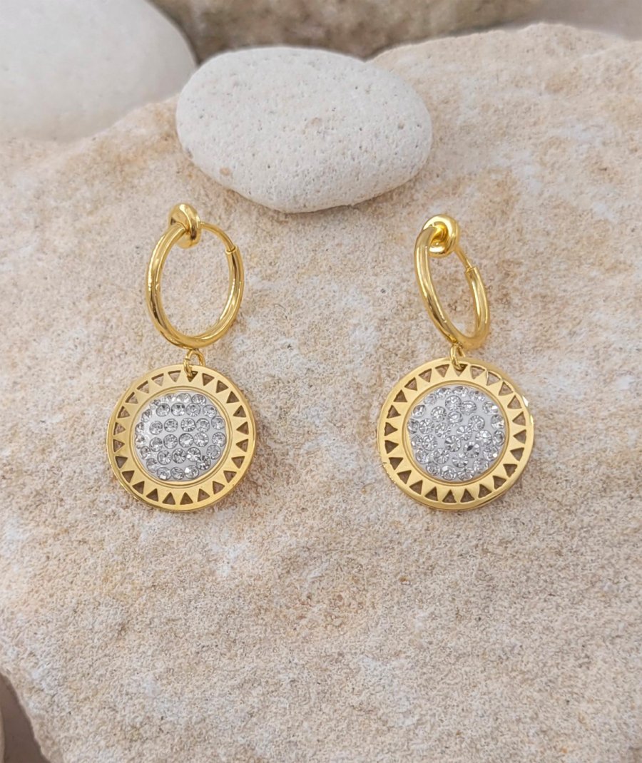 Boucles d'oreilles clip acier soleil zircon