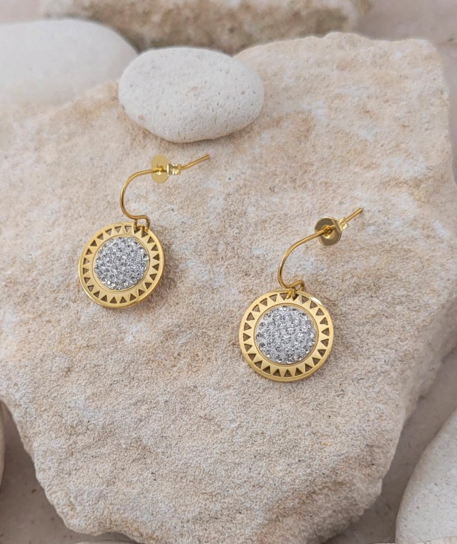 Boucles d'oreilles acier soleil zircon