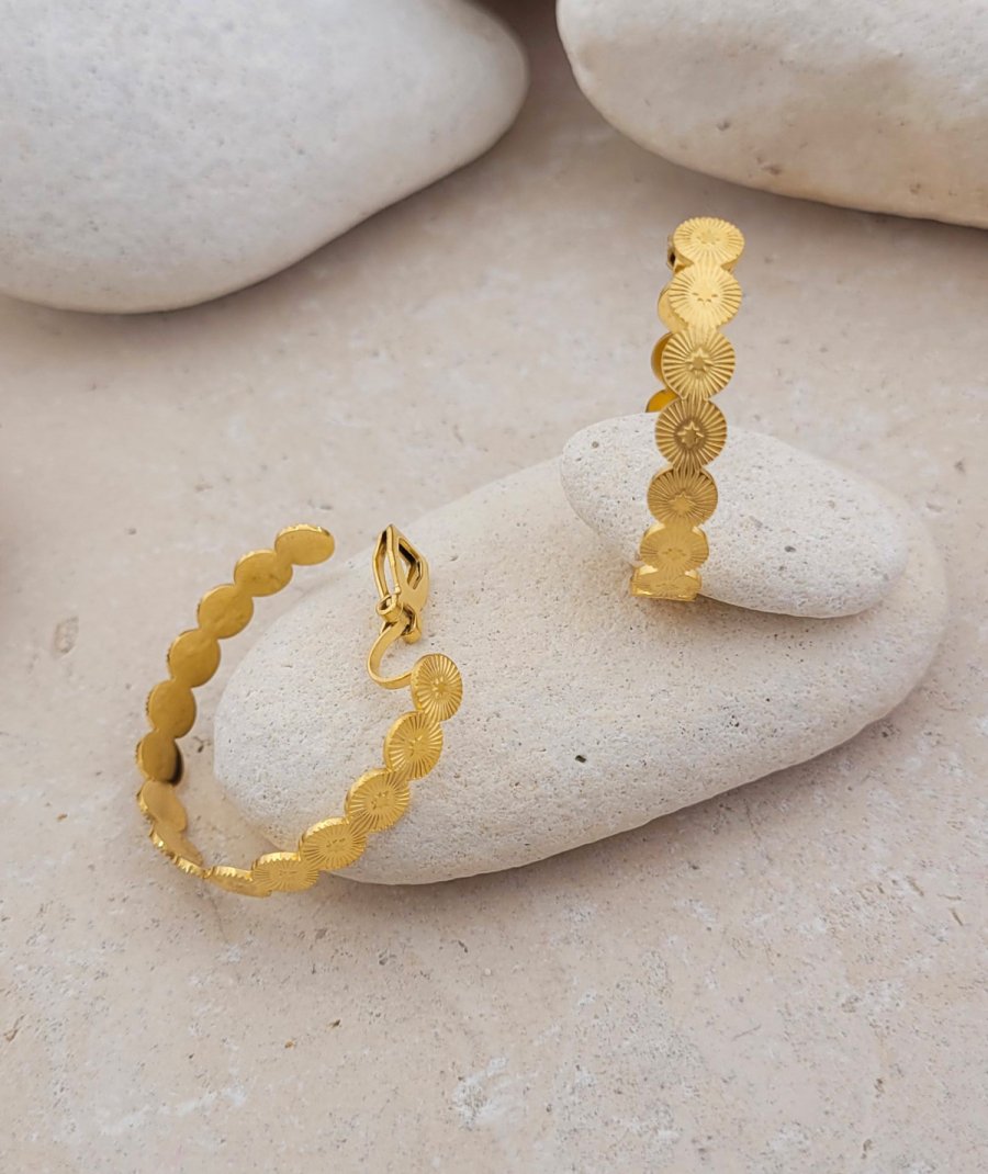 Boucles D'oreilles Clips Vintage Argenté - Dôme Ciselé - Modèle 2281 - Parfait état