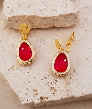 Boucles d'oreilles clip cristal rouge rubis