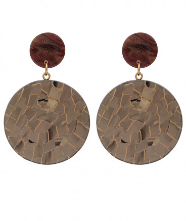 Boucles oreilles clips résine nacre taupe