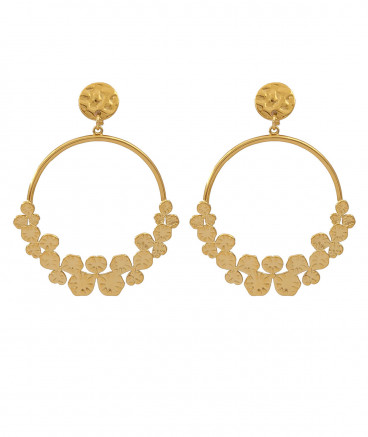 Boucles d'oreilles acier doré créole fleuilles