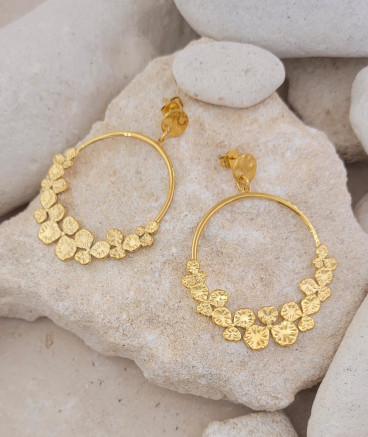 Boucles d'oreilles acier doré créole fleuilles
