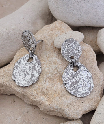 Boucles d'oreilles clip acier martelées