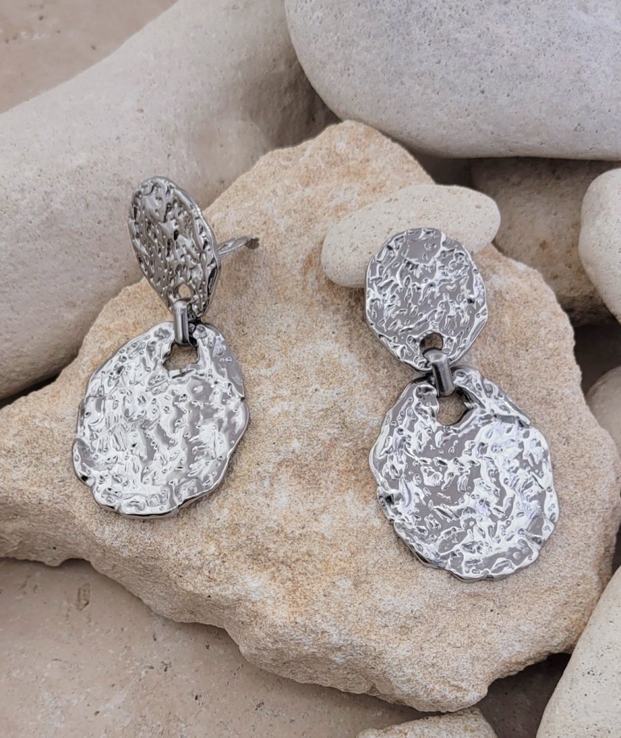 Boucles d'oreilles clip acier martelées