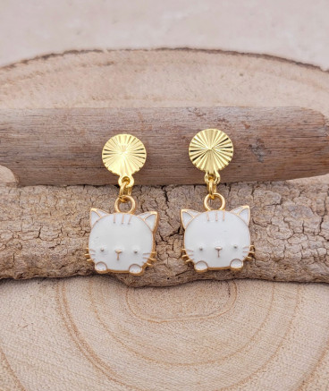 Boucles oreilles à clip chaton mignon blanc filles ultra-confort - Pépita by Tara Pépita