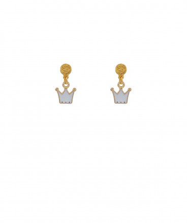 Petites boucles oreilles à clip pendantes pour fillettes avec une couronne blanche - Pépita by Tara Pépita