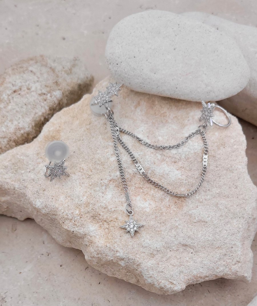 Bijoux d'oreilles Ear cuff non percé strass étoiles rhodiées