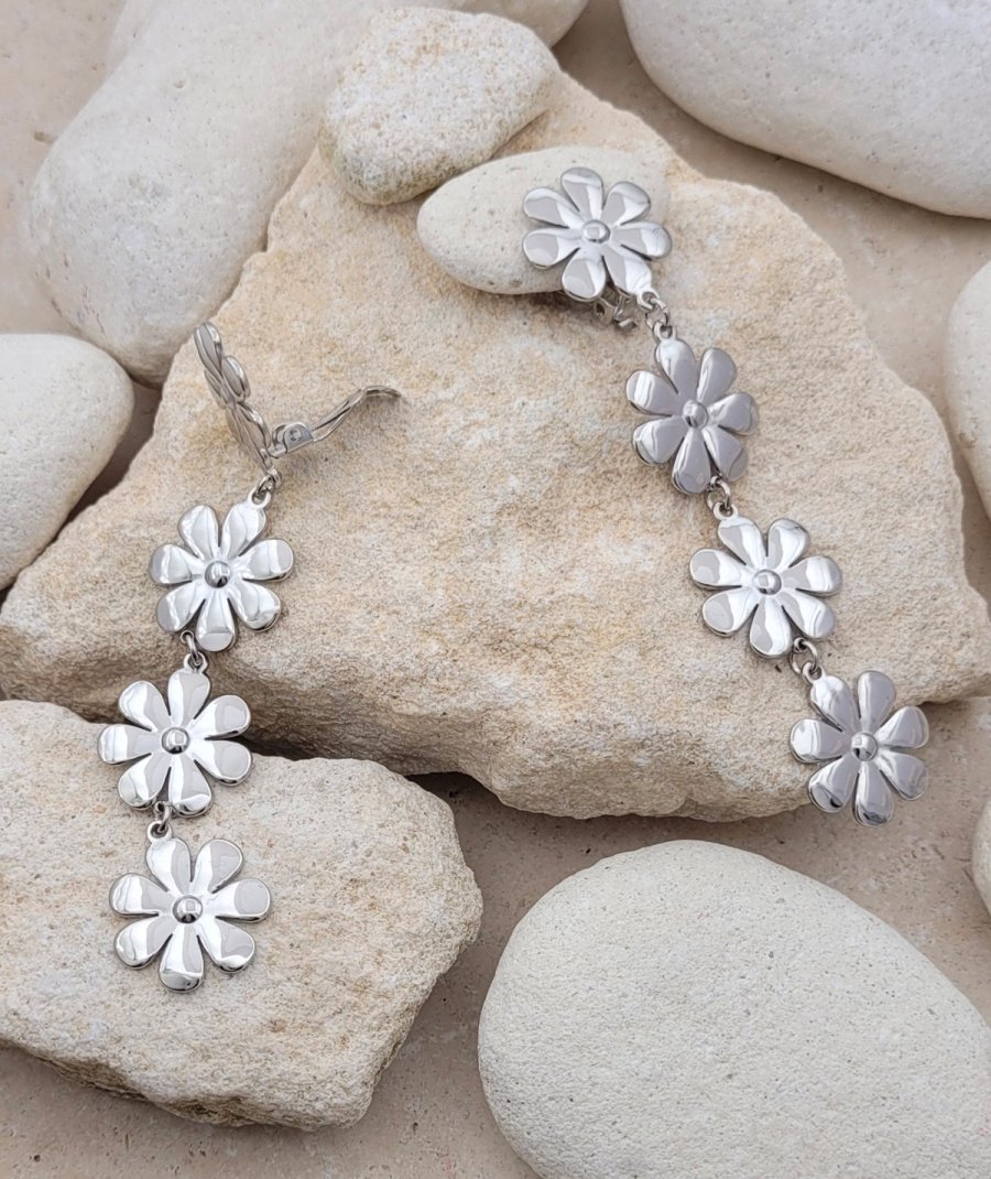 Boucles d'oreilles clip acier marguerites