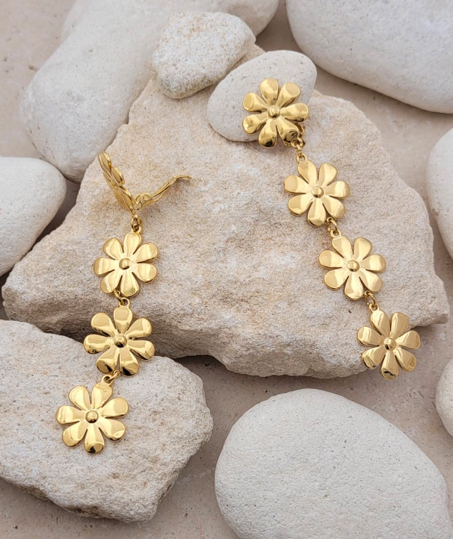 Boucles d'oreilles clip marguerites acier doré