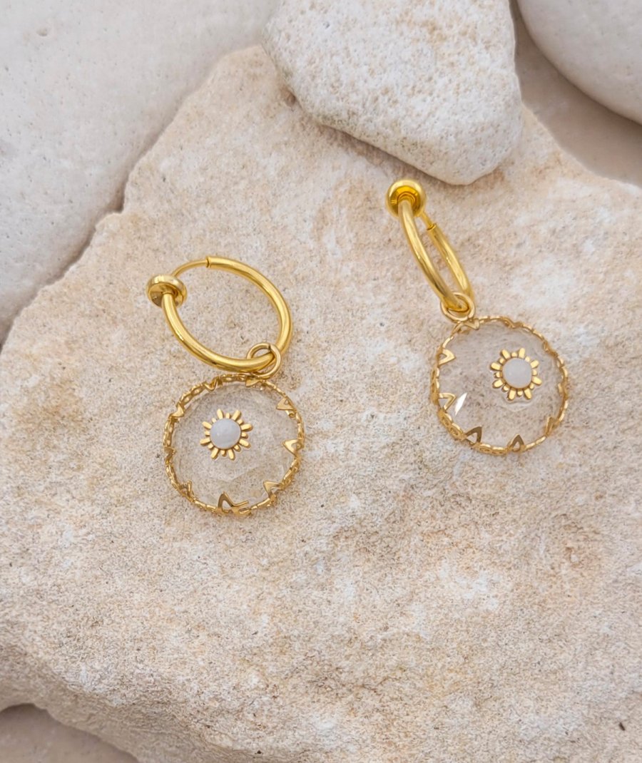 Boucles d'oreilles clip acier doré cristal