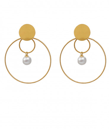 Boucles d'oreilles acier doré créole et perle