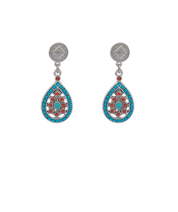 Boucles oreilles pendantes bleues et rouge