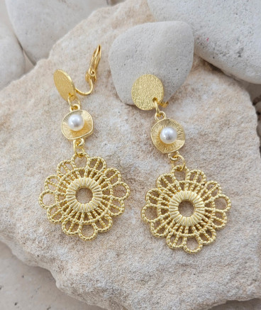 Boucles oreilles à clips pendante perle