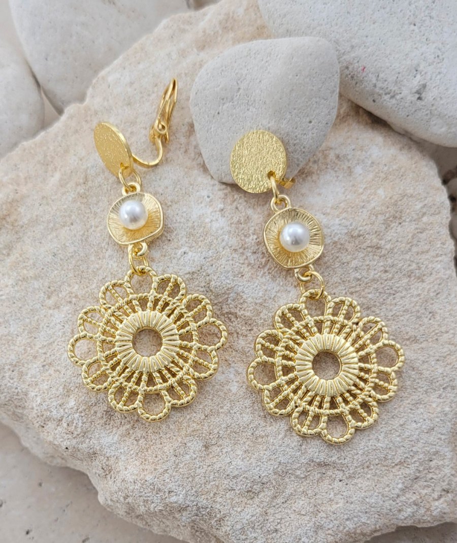 Boucles oreilles à clips pendante perle