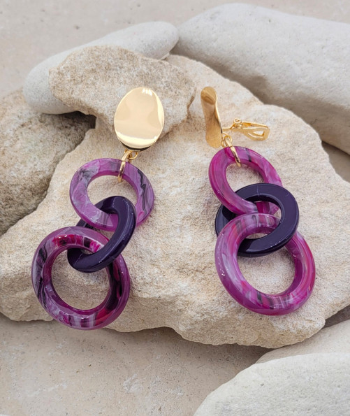 Boucles d'oreilles à clip anneaux violet