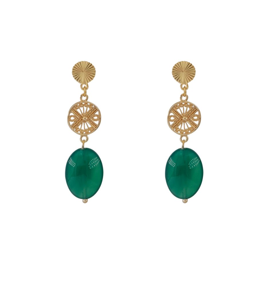 Boucles D'oreilles Clips Art Déco - Pendentif Feuille Avec CZ Et Jade Vert - Neuf