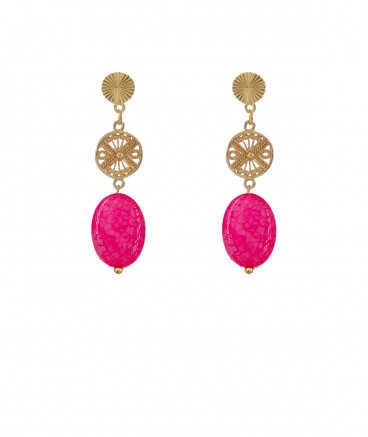 Boucles d'oreilles clip jade rose fushia (non percées)