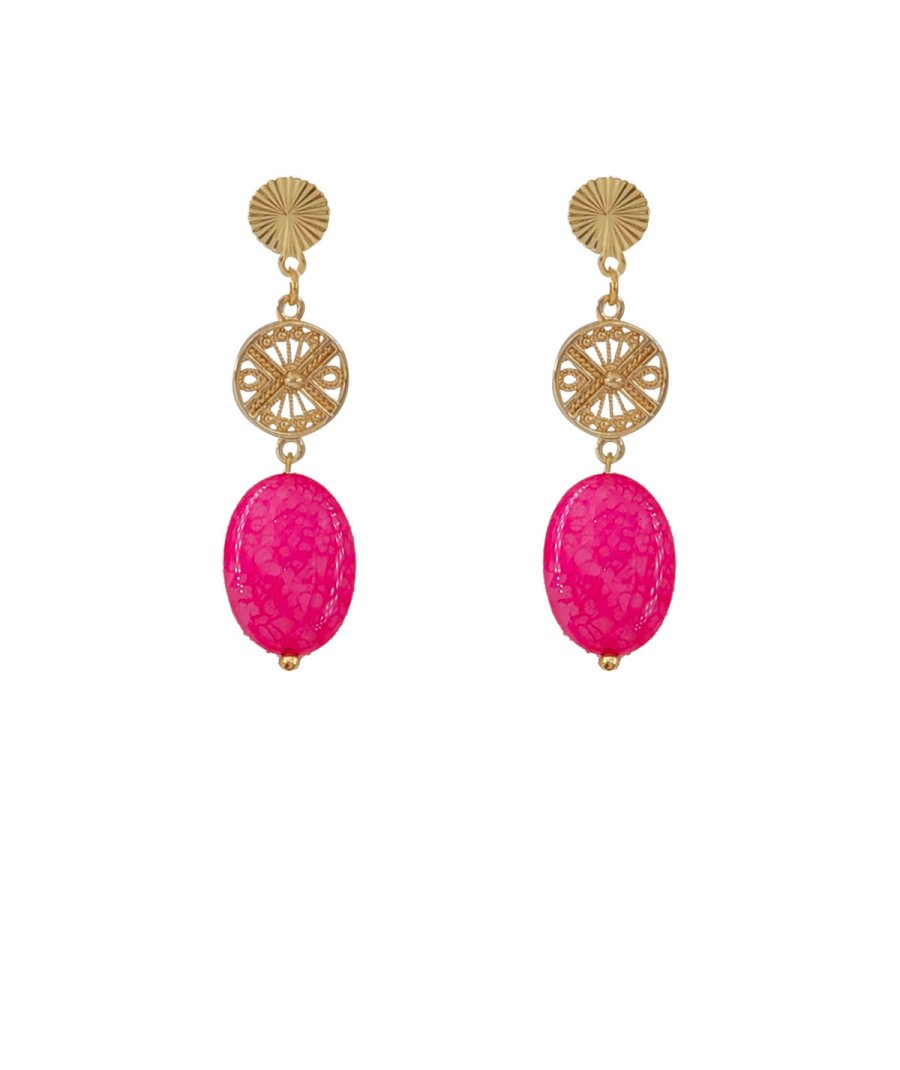Boucles D'oreilles Pince Demi-sphère Rose Fushia - Neuf Jamais Porté (sans Emballage)