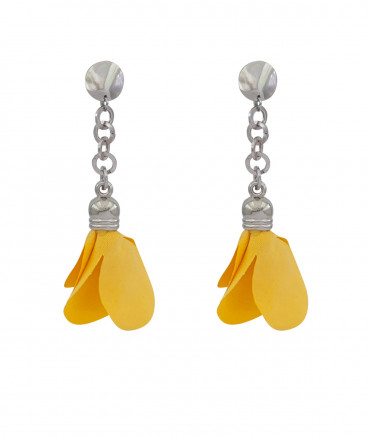 Boucles oreilles clip fleur jaune or