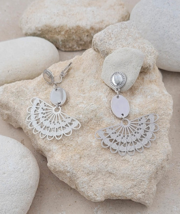 Boucles d'oreilles clip rhodiées éventail
