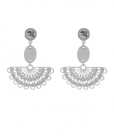 Boucles d'oreilles clip rhodiées éventail
